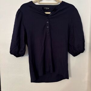 J. Crew Blue Blouse with Puff Sleeves